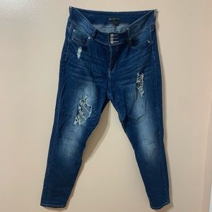 Distressed High Rise Darkwash Jeans